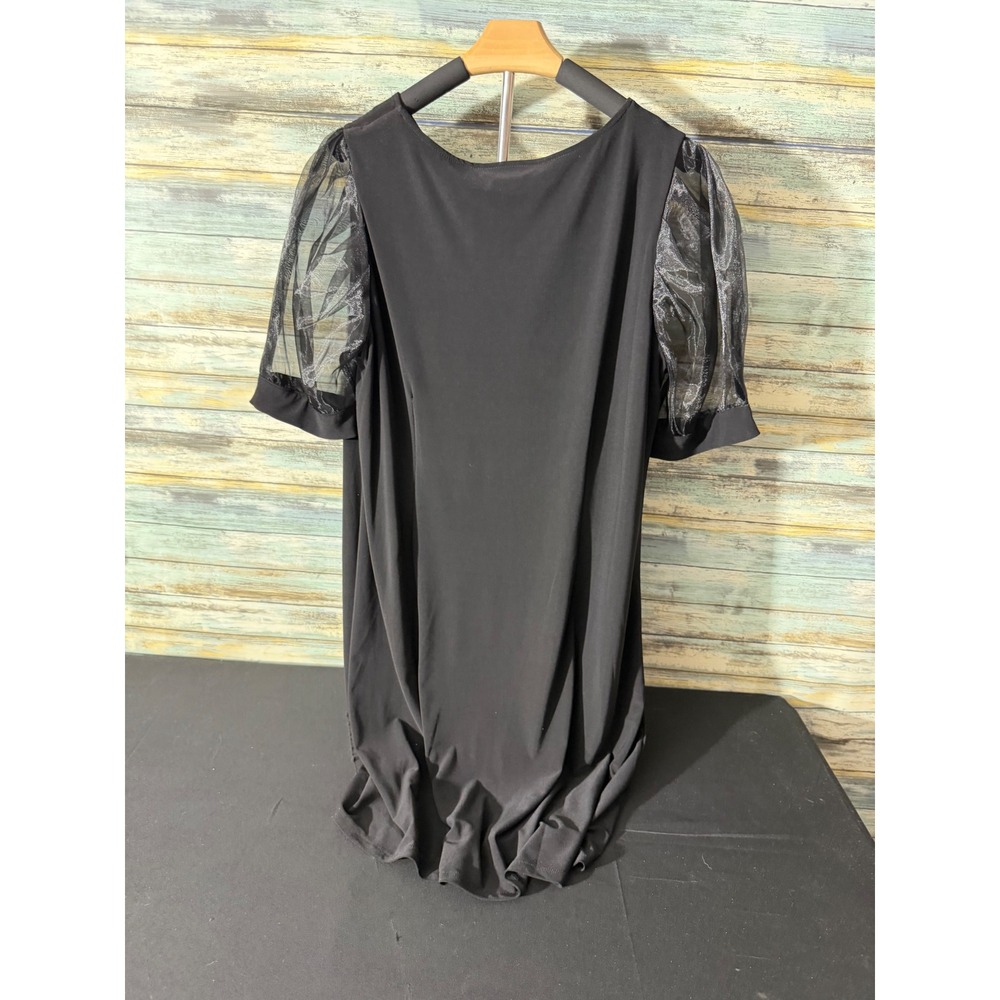Cato Shift Dress L Black Excellent Sheer Floral Mesh Puff Sleeve Round Neck - Picture 4 of 4